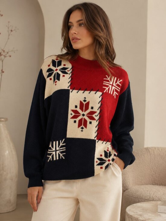 Alfred Dunner Sweaters - Vintage Alfred Dunner Snowflake Colorblock Sweater | L